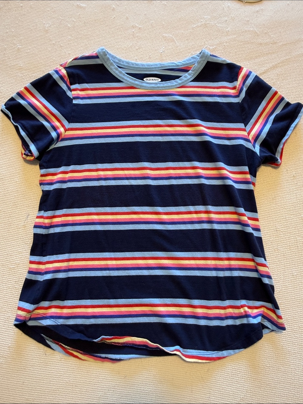 Old Navy Navy Striped Short Sleeve Tee with Multicolor Bands